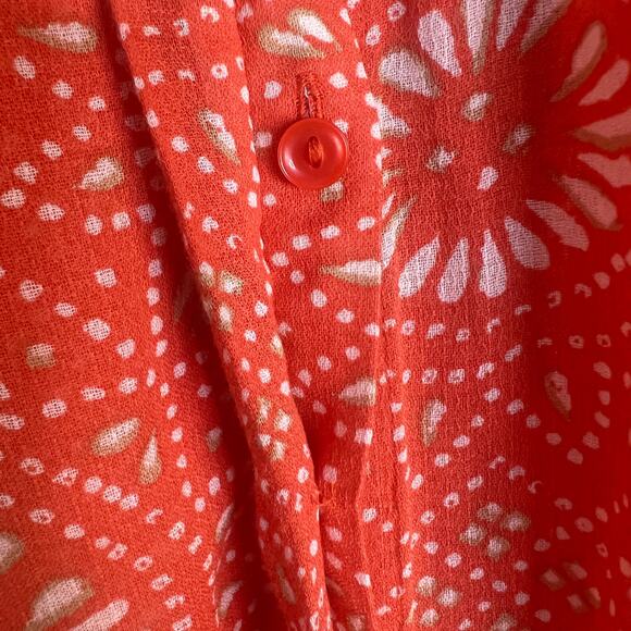 Lucky Brand Shirt Womens Large Orange Bishop Collar Festival Western Floral Boho - Picture 10 of 11